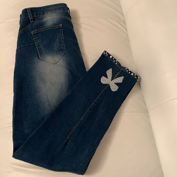 Women’s Classic High Rise Embellishment Pearl  Pull On Denim Size XL - Picture 1 of 14